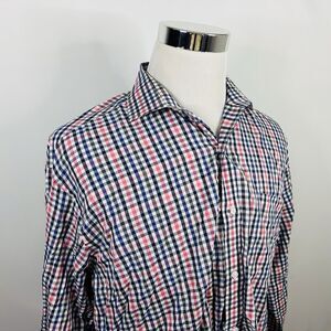 Tommy Hilfiger 17 34/35 Regular Fit Dress Shirt Pink Blue Green Plaid Cotton